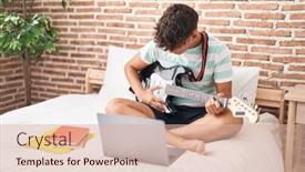  Presentation with guitar class - Presentation design having young-hispanic-teenager-having-online background and a lemonade colored foreground