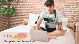  Presentation with guitar class - Slides having young-hispanic-teenager-having-online background and a lemonade colored foreground