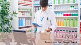  Presentation with pharmacy - PPT theme with young-hispanic-teenager-pharmacist-using background and a soft green colored foreground