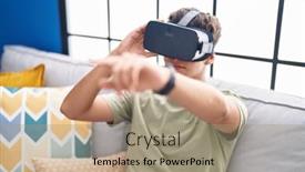  Presentation with video game - Presentation theme consisting of young-hispanic-teenager-playing-video background and a coral colored foreground