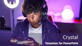  Presentation with streamer - Theme having young-hispanic-teenager-streamer-playing background and a violet colored foreground