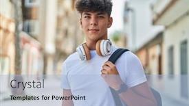  Presentation with student - Presentation enhanced with young-hispanic-teenager-student-smiling and a light blue colored foreground