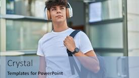  Presentation with student - PPT theme with young-hispanic-teenager-student-smiling background and a  colored foreground