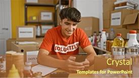  Presentation with volunteer - Slide deck consisting of young-hispanic-teenager-volunteer-sitting background and a red colored foreground