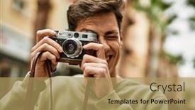  Presentation with tourist - Slides enhanced with young-hispanic-tourist-man-smiling background and a coral colored foreground
