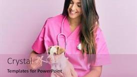  Presentation with injection - Presentation theme with young-hispanic-veterinarian-girl-smiling background and a coral colored foreground