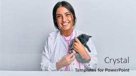  Presentation with veterinary - Cool new slide deck with young-hispanic-veterinary-girl-examining backdrop and a sky blue colored foreground