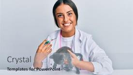  Presentation with veterinary - Beautiful PPT theme featuring young-hispanic-veterinary-girl-smiling backdrop and a light blue colored foreground