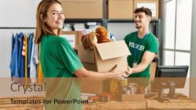  Presentation with young happy couple - Slides enhanced with young-hispanic-volunteer-couple-smiling background and a coral colored foreground