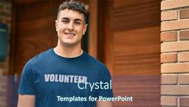  Presentation with volunteer - Slide set with young-hispanic-volunteer-man-smiling background and a ocean colored foreground