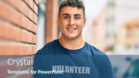  Presentation with volunteer - PPT layouts featuring young-hispanic-volunteer-man-smiling background and a ocean colored foreground