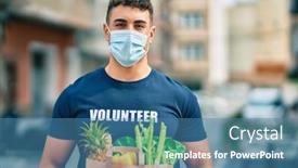  Presentation with volunteer - PPT theme with young-hispanic-volunteer-man-wearing background and a teal colored foreground