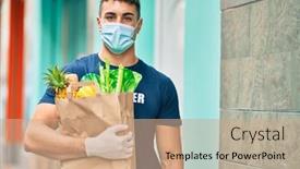  Presentation with volunteer - Presentation with young-hispanic-volunteer-man-wearing background and a coral colored foreground
