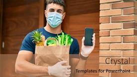  Presentation with volunteer - Colorful PPT theme enhanced with young-hispanic-volunteer-man-wearing backdrop and a coral colored foreground