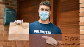  Presentation with volunteer - PPT theme having young-hispanic-volunteer-man-wearing background and a red colored foreground