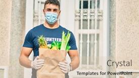  Presentation with volunteer - Amazing slide set having young-hispanic-volunteer-man-wearing backdrop and a lemonade colored foreground