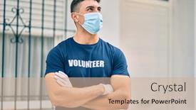  Presentation with volunteer - PPT layouts featuring young-hispanic-volunteer-man background and a coral colored foreground