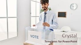  Presentation with vote - Slides consisting of young-hispanic-voter-man-putting background and a lemonade colored foreground
