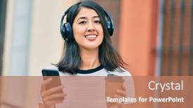  Presentation with coffee - PPT theme with young-hispanic-woma-drinking-coffee background and a coral colored foreground