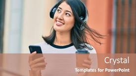  Presentation with coffee - PPT theme with young-hispanic-woma-drinking-coffee background and a coral colored foreground