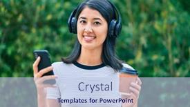  Presentation with coffee - Audience pleasing PPT theme consisting of young-hispanic-woma-drinking-coffee backdrop and a light blue colored foreground