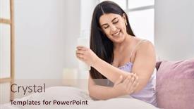  Presentation with skin - Slide set with young-hispanic-woman-applying-skin background and a  colored foreground