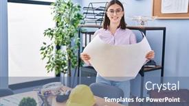  Presentation with architect - Slide deck consisting of young-hispanic-woman-architect-reading background and a  colored foreground