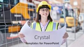  Presentation with architect - PPT theme featuring young-hispanic-woman-architect-reading background and a  colored foreground