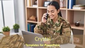 Presentation with army - Theme enhanced with young-hispanic-woman-army-soldier background and a coral colored foreground