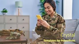  Presentation with army modern combatives - Slides featuring young-hispanic-woman-army-soldier background and a tawny brown colored foreground
