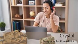  Presentation with army - PPT theme enhanced with young-hispanic-woman-army-soldier background and a coral colored foreground