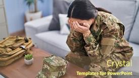  Presentation with army - Slide deck enhanced with young-hispanic-woman-army-soldier background and a tawny brown colored foreground