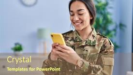  Presentation with army equal opportunity - Slides consisting of young-hispanic-woman-army-soldier background and a coral colored foreground