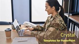  Presentation with army - Presentation theme with young-hispanic-woman-army-soldier background and a tawny brown colored foreground