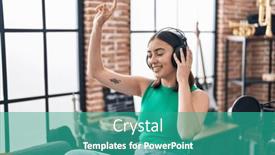  Presentation with artist - Slide set consisting of young-hispanic-woman-artist-listening background and a teal colored foreground