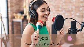  Presentation with music singing - Slides featuring young-hispanic-woman-artist-singing background and a coral colored foreground