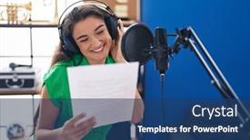  Presentation with music singing - Slide deck having young-hispanic-woman-artist-singing background and a ocean colored foreground