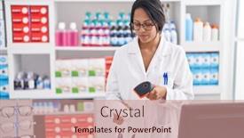  Presentation with pharmacy - Theme enhanced with young-hispanic-woman-at-pharmacy background and a coral colored foreground