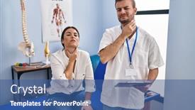  Presentation with sore throat - Slide deck having young-hispanic-woman-at-physiotherapist background and a ocean colored foreground