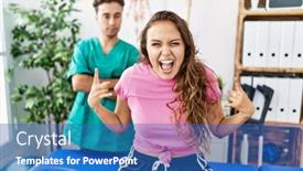  Presentation with rock star - Slide deck having young-hispanic-woman-at-physiotherapist background and a teal colored foreground