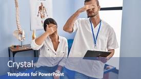  Presentation with woman sad - PPT theme featuring young-hispanic-woman-at-physiotherapist background and a ocean colored foreground