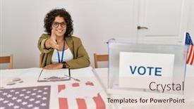  Presentation with political woman - Slides enhanced with young-hispanic-woman-at-political background and a lemonade colored foreground