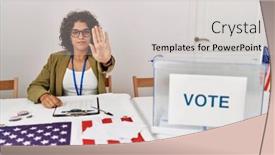  Presentation with political woman - Theme featuring young-hispanic-woman-at-political background and a light gray colored foreground