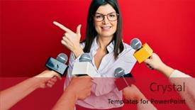  Presentation with journalist - Cool new presentation theme with young-hispanic-woman-being-interviewed backdrop and a crimson colored foreground