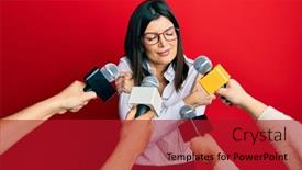  Presentation with journalist - Beautiful slide set featuring young-hispanic-woman-being-interviewed backdrop and a crimson colored foreground