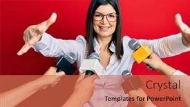 Presentation with journalist - Slide deck having young-hispanic-woman-being-interviewed background and a coral colored foreground