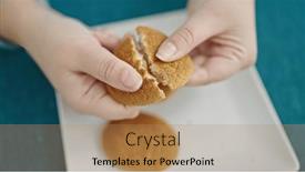  Presentation with cookie - PPT theme having young-hispanic-woman-breaking background and a coral colored foreground