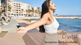  Presentation with breathing - Presentation theme featuring young-hispanic-woman-breathing background and a coral colored foreground