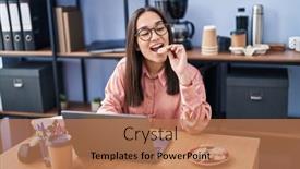  Presentation with cookies - PPT layouts featuring young-hispanic-woman-business-worker background and a coral colored foreground