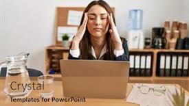  Presentation with overworked - Slides consisting of young-hispanic-woman-business-worker background and a coral colored foreground